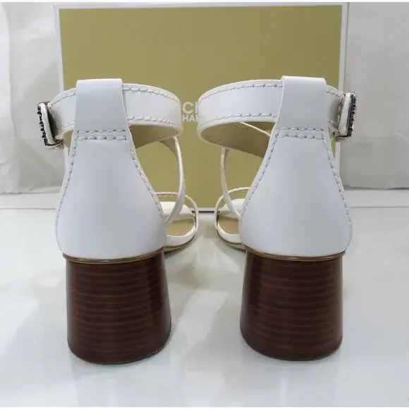 Michael Kors Ashton Mid Crisscross Stacked Block Sandal Leather White Size 9.5 - Picture 5 of 6